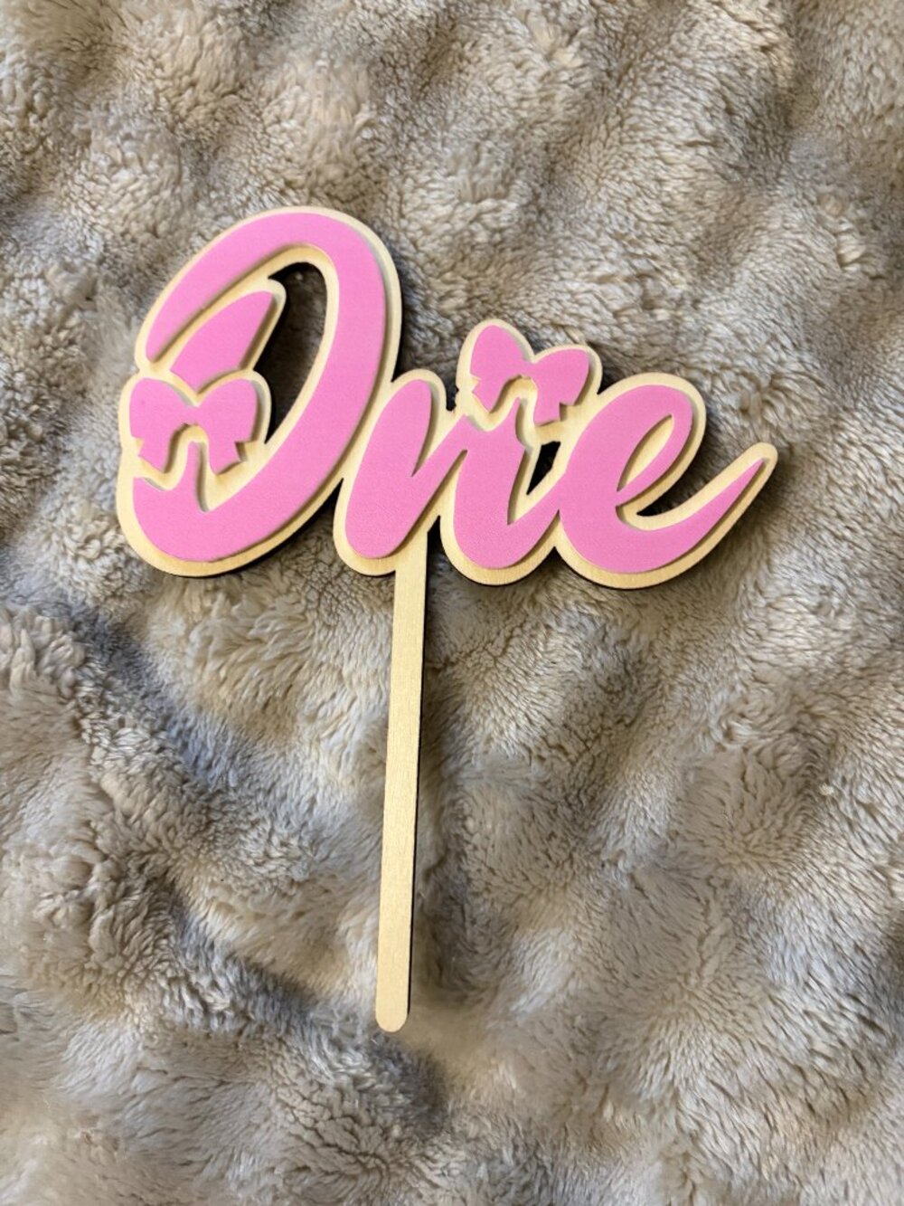 Pink ONE Cake Topper with Bow Girls 1st First Birthday Party Cake Decoration NWT